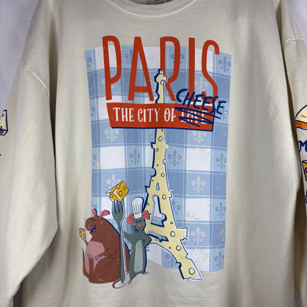 Disney Ratatouille Paris City of Cheese Sweatshirt XL Cream Remy Emile Graphic - Picture 2 of 9